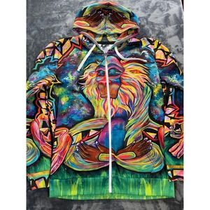 Electro Threads Zip Hoodie Mens Medium Meditating Rafiki Psychedelic Galaxy EUC